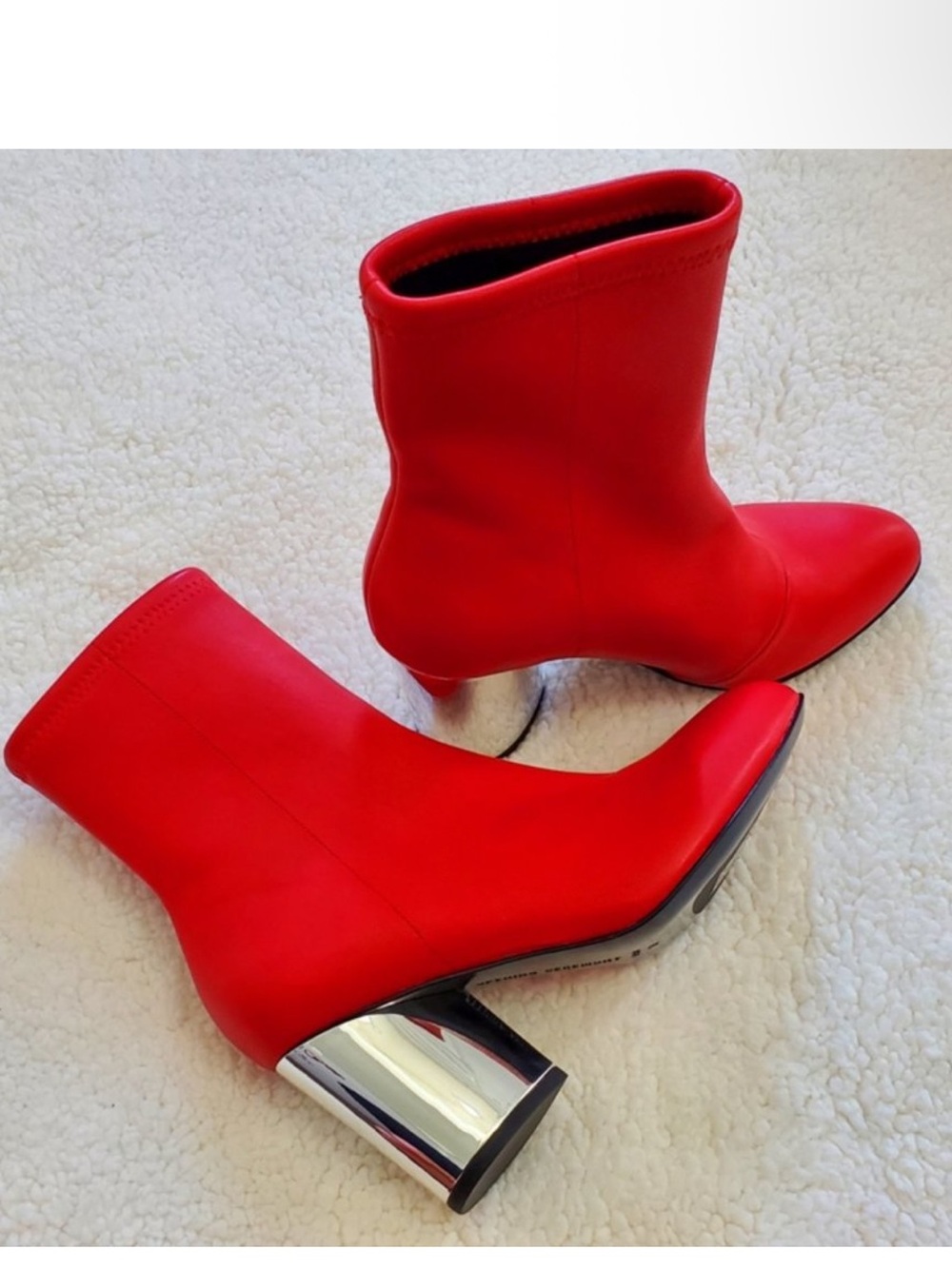 Opening Ceremony Red Stretch Ankle Boot with Silver Block Heel